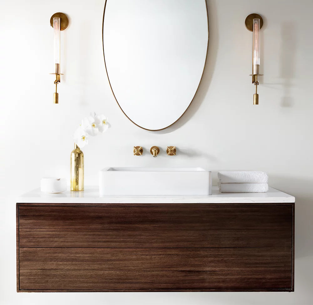 Ribbed Glass Brass Column Sconce