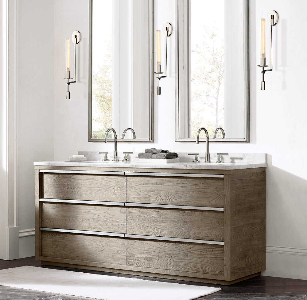 Ribbed Glass Brass Column Sconce