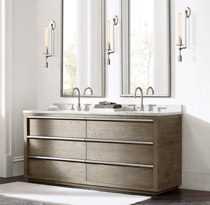 Ribbed Glass Brass Column Sconce