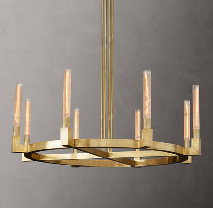 Ribbed Glass Brass Ring Chandelier