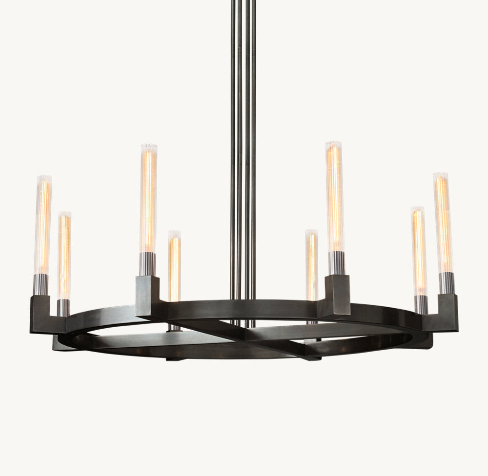 Ribbed Glass Brass Ring Chandelier