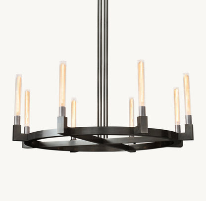 Ribbed Glass Brass Ring Chandelier