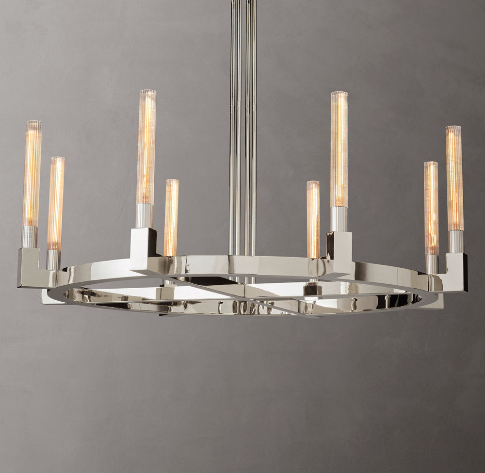 Ribbed Glass Brass Ring Chandelier