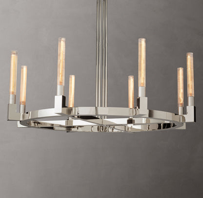 Ribbed Glass Brass Ring Chandelier
