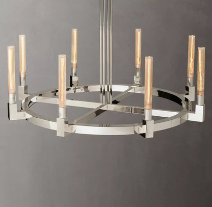 Ribbed Glass Brass Ring Chandelier