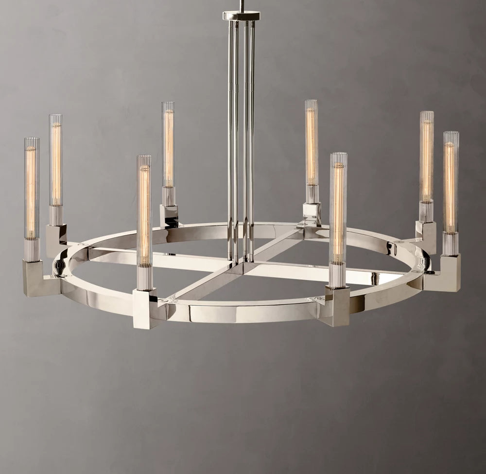 Ribbed Glass Brass Ring Chandelier