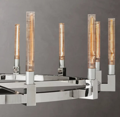 Ribbed Glass Brass Ring Chandelier