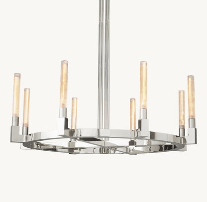 Ribbed Glass Brass Ring Chandelier