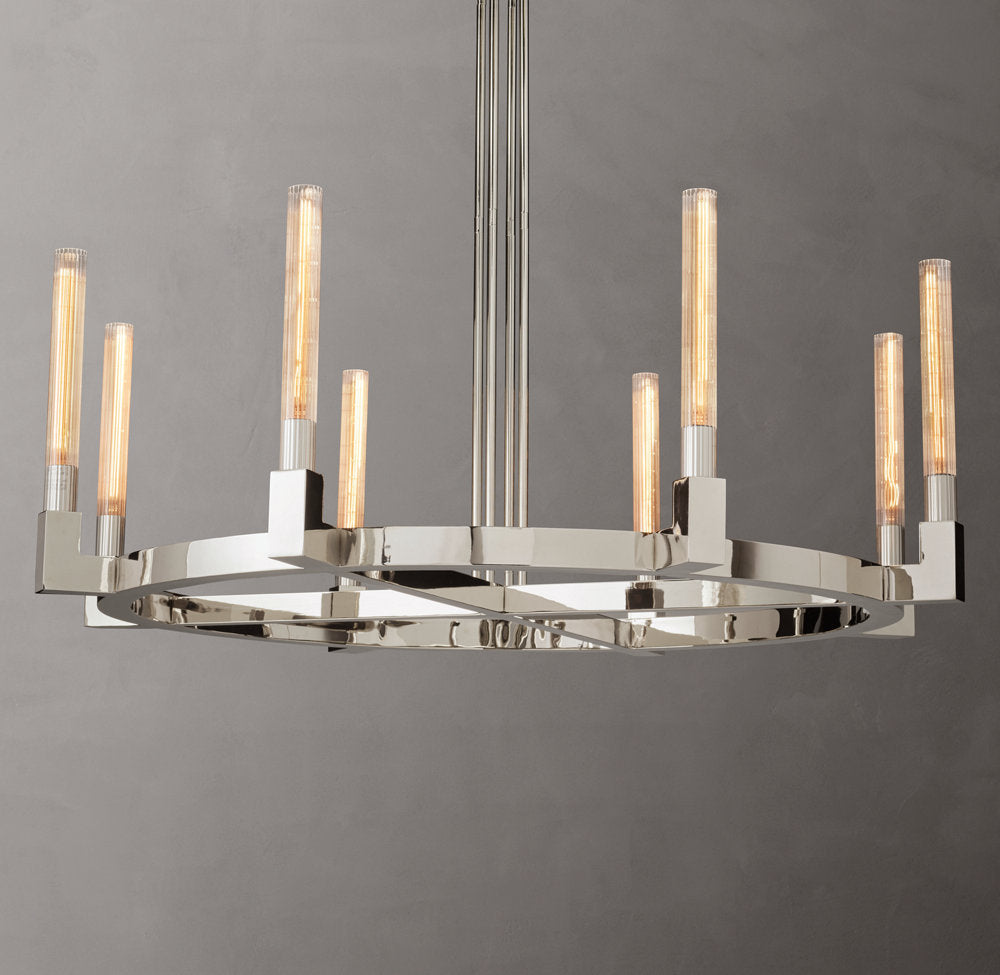 Ribbed Glass Brass Ring Chandelier