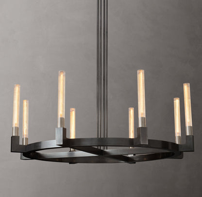 Ribbed Glass Brass Ring Chandelier
