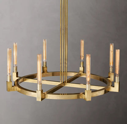 Ribbed Glass Brass Ring Chandelier