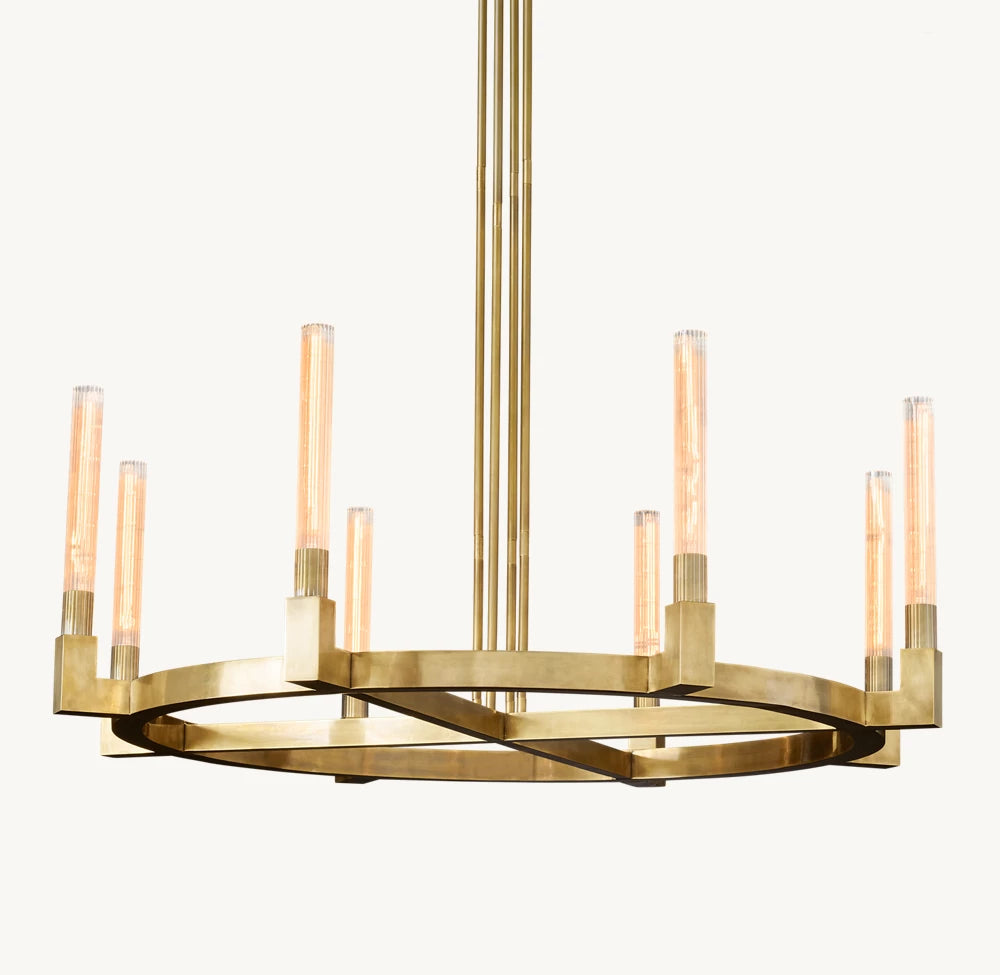 Ribbed Glass Brass Ring Chandelier