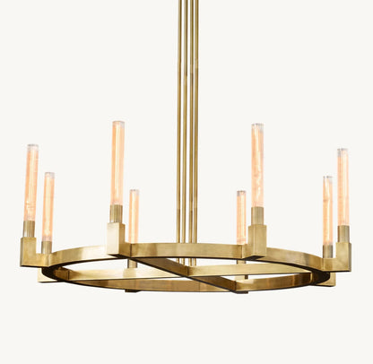 Ribbed Glass Brass Ring Chandelier