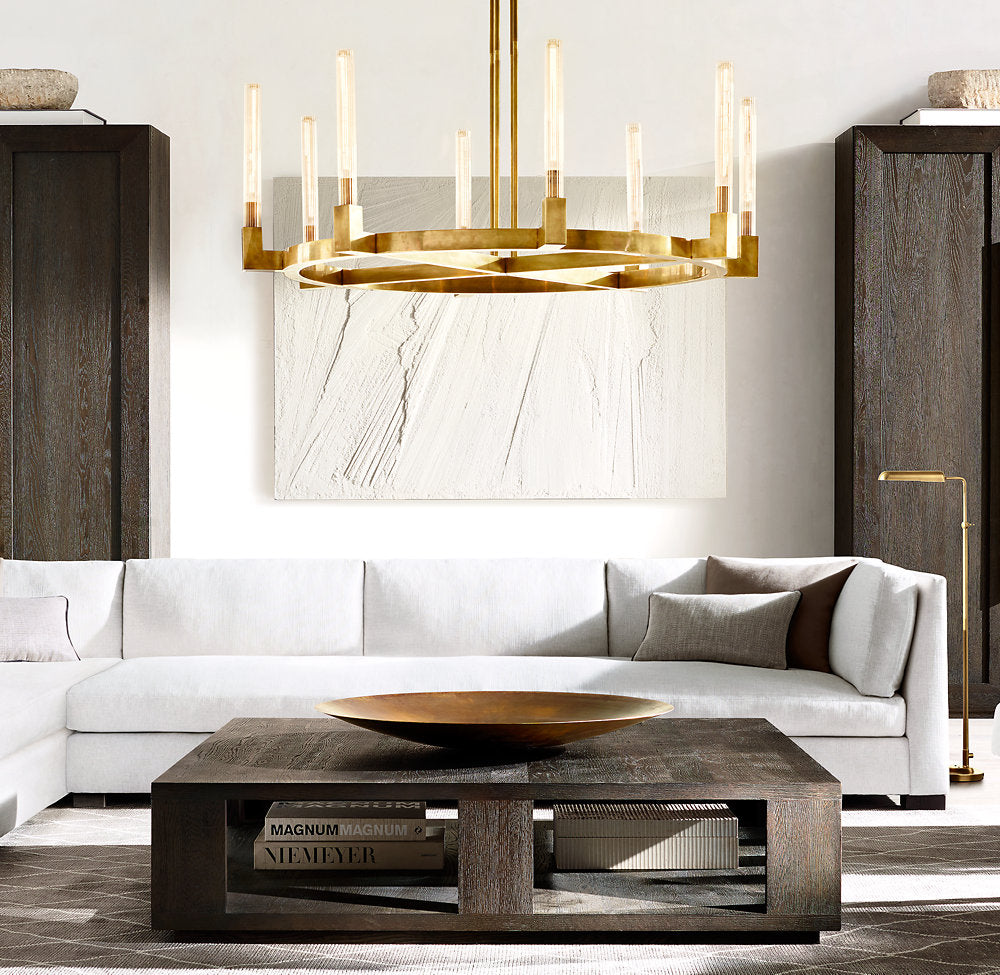 Ribbed Glass Brass Ring Chandelier