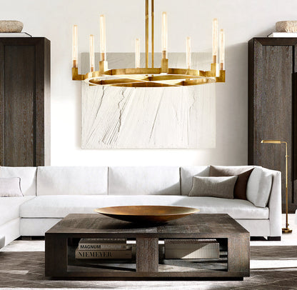 Ribbed Glass Brass Ring Chandelier