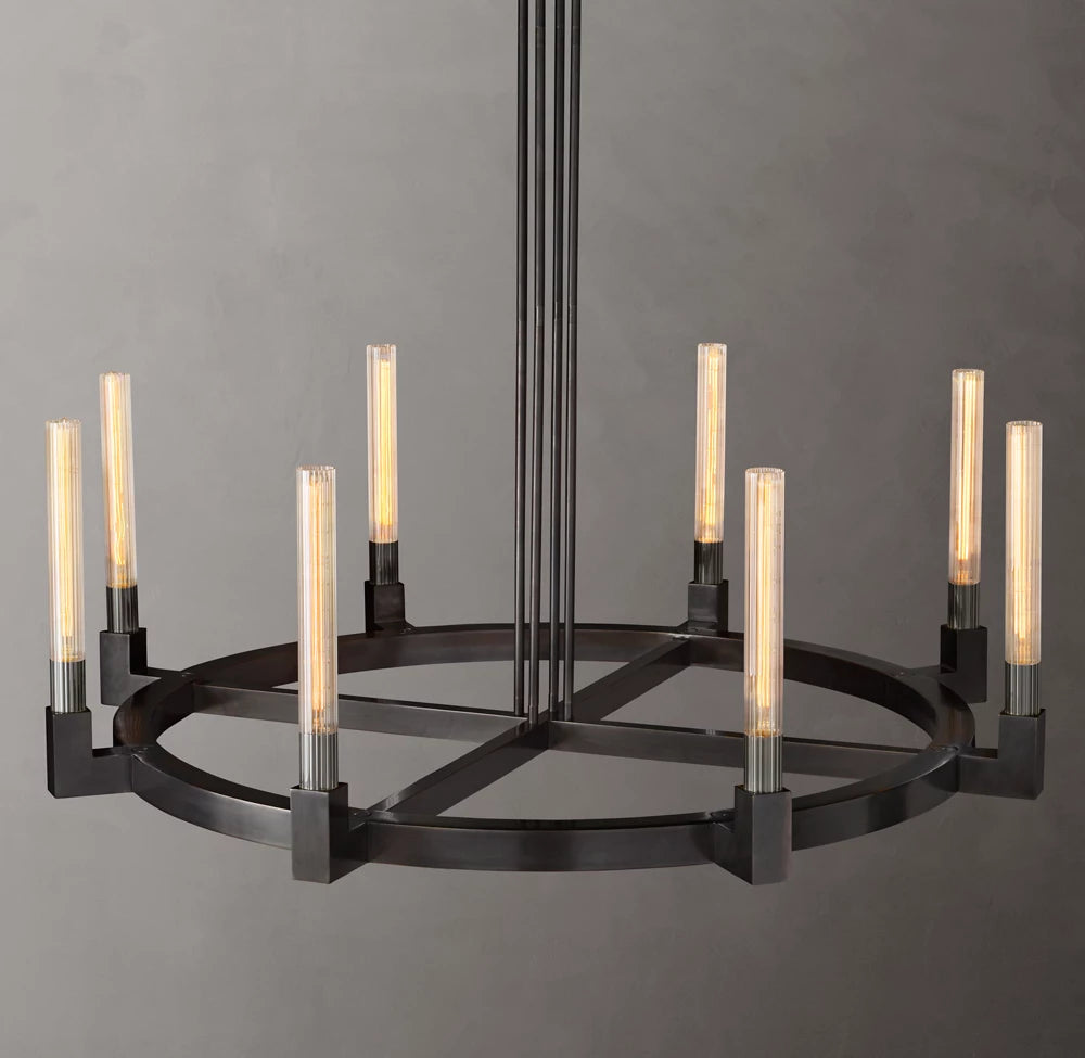Ribbed Glass Brass Ring Chandelier