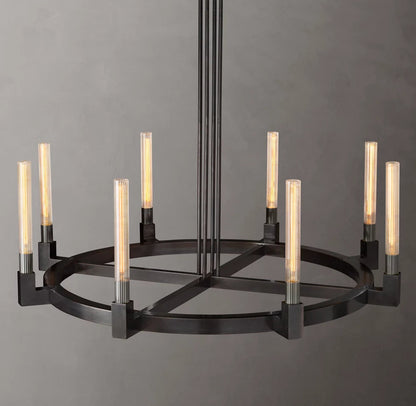 Ribbed Glass Brass Ring Chandelier