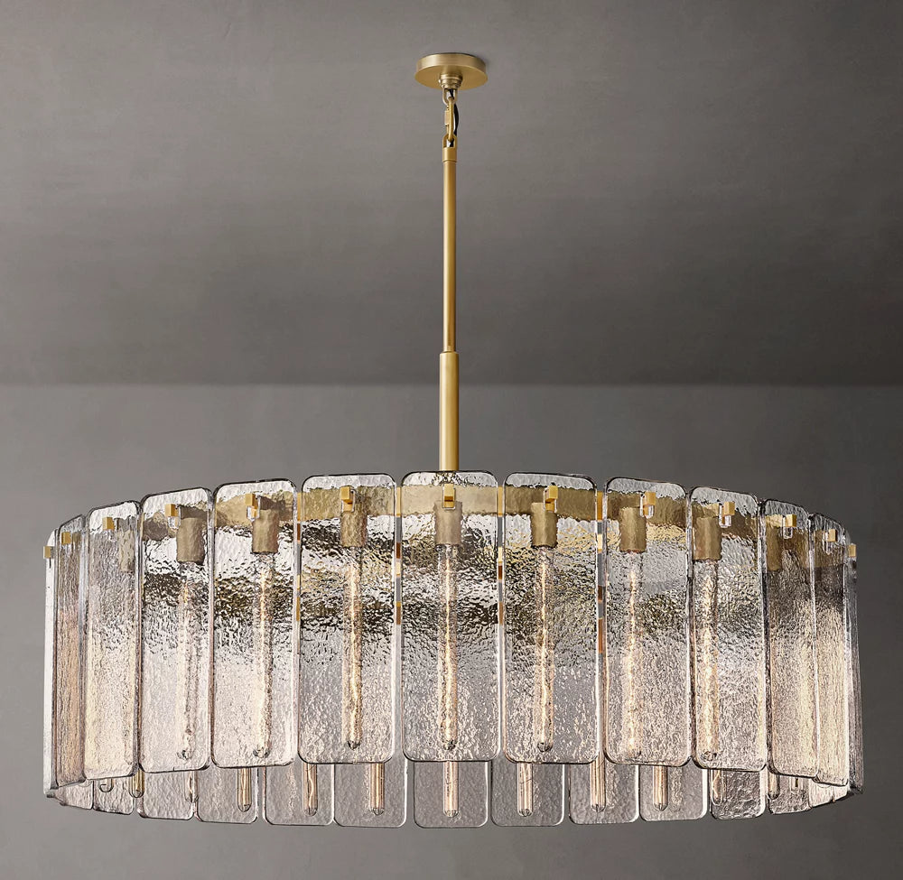 Rippled Glass Grand Drum Chandelier