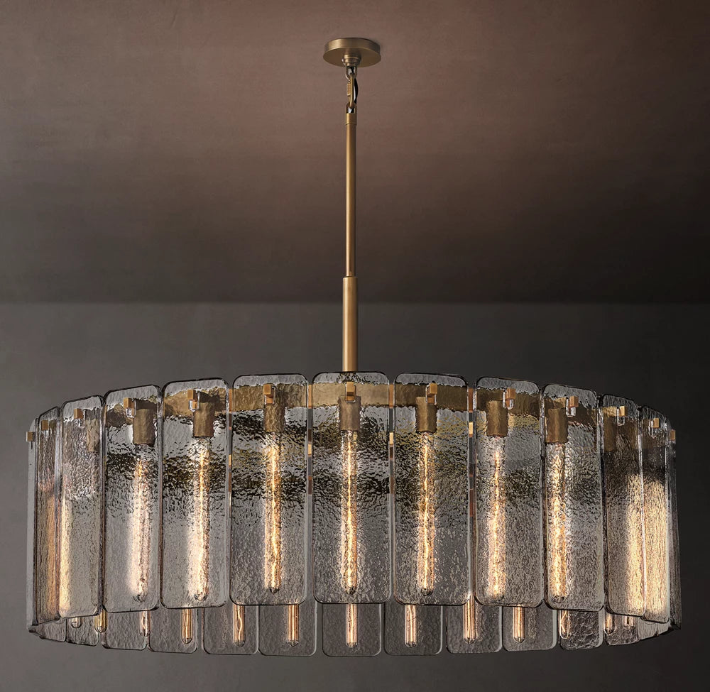 Rippled Glass Grand Drum Chandelier