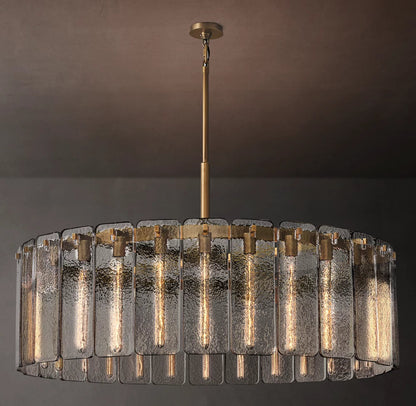 Rippled Glass Grand Drum Chandelier