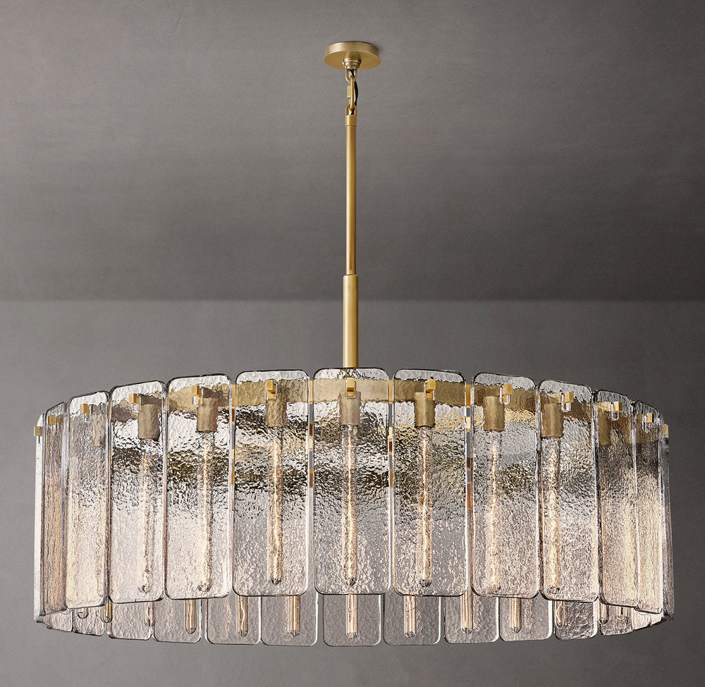 Rippled Glass Grand Drum Chandelier