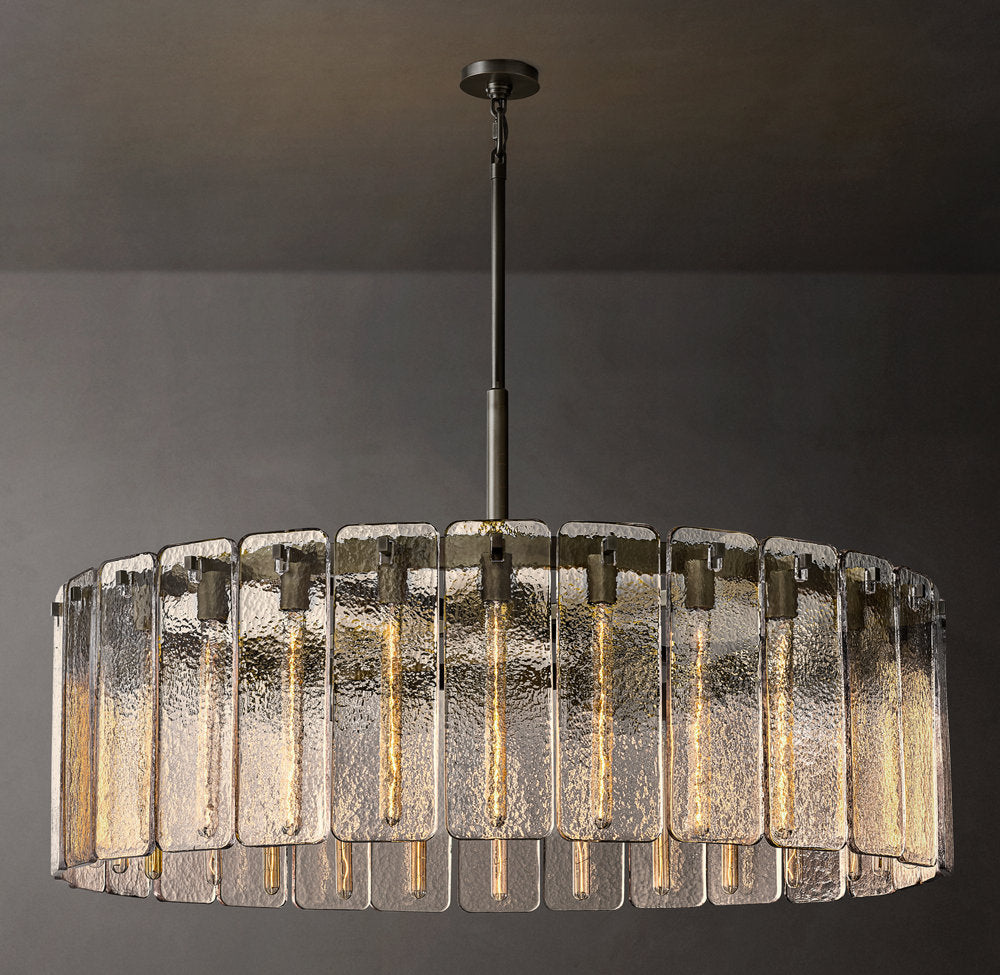 Rippled Glass Grand Drum Chandelier