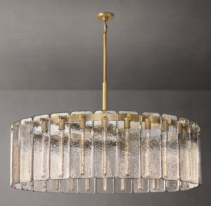 Rippled Glass Grand Drum Chandelier